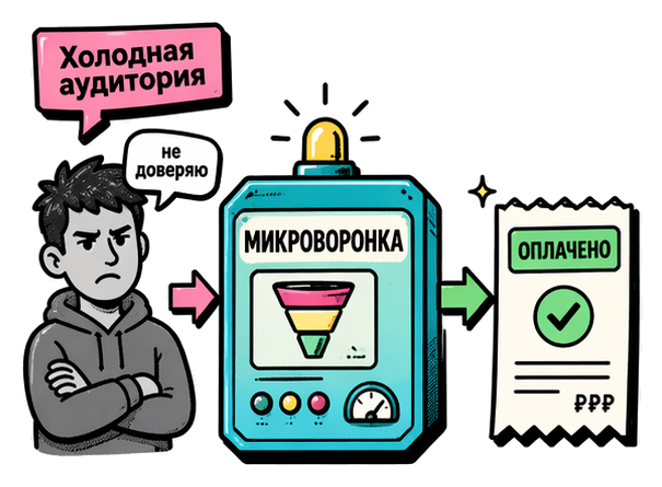 Микроворонка автоматически прогревает холодную аудиторию и приводит к оплате